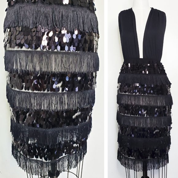 BLITHE Womens Black Fringe and Sequin Party Dress Retro 20s L NWT - Picture 11 of 12